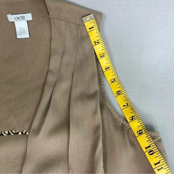 Cache Silk Blend Sleeveless Open Front Studded Vest Women Size M Brown Waterfall - Picture 8 of 10